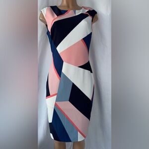 Vince Camuto  Printed Sheath Dress in Pink, Blue, and White